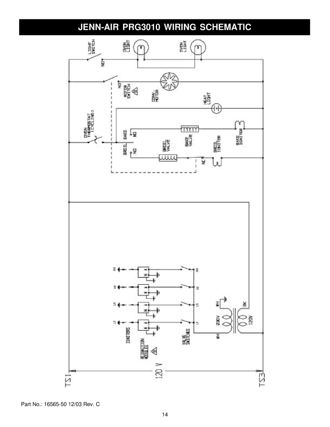 Jenn-Air 36 manual JENN-AIR PRG3010 Wiring Schematic 