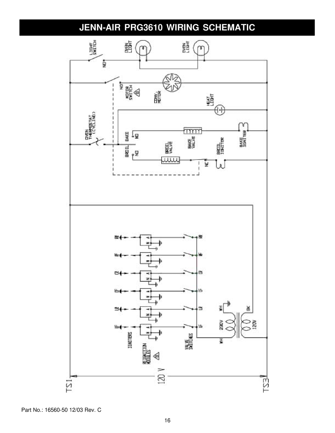 Jenn-Air 30 manual JENN-AIR PRG3610 Wiring Schematic 