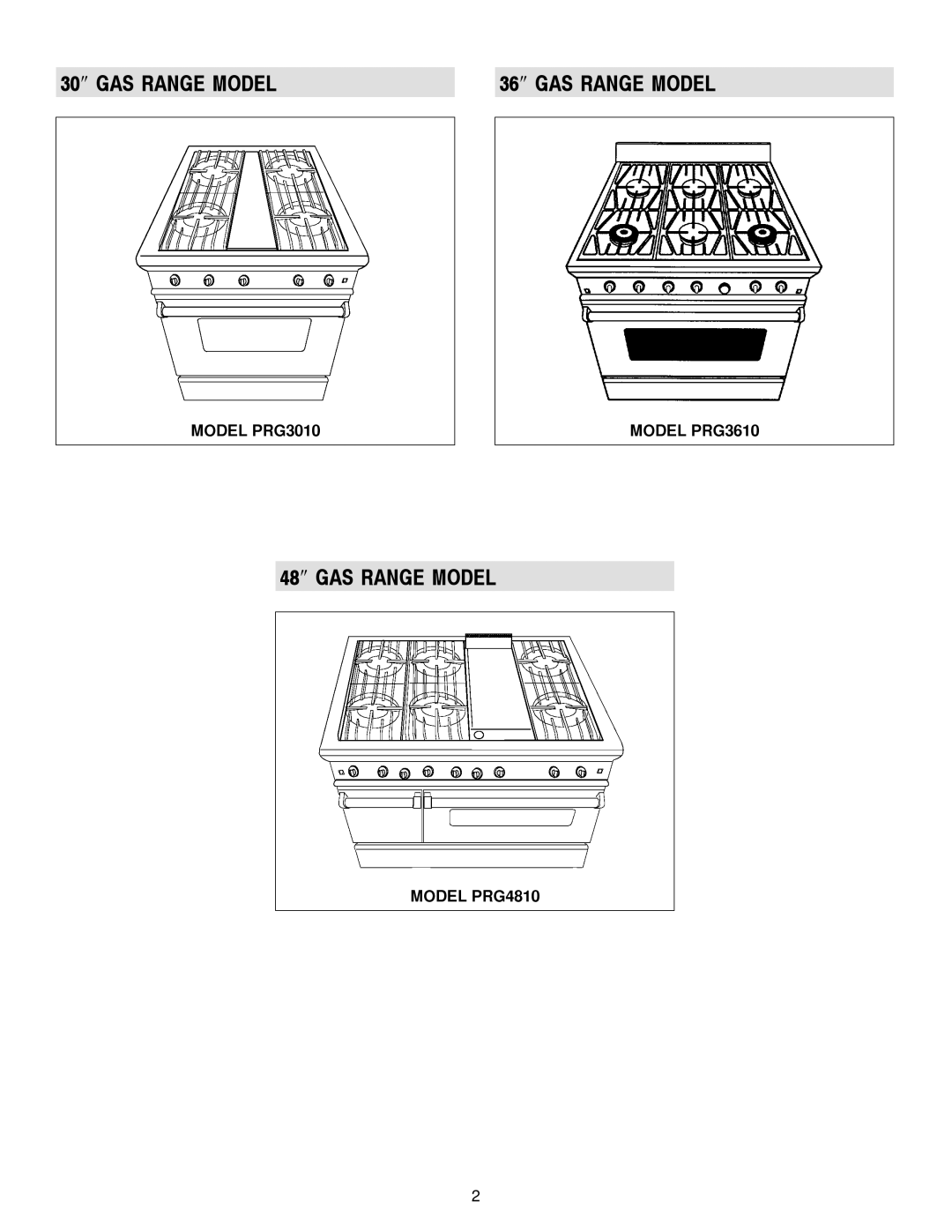 Jenn-Air manual GAS Range Model, Model PRG3010 Model PRG3610, Model PRG4810 