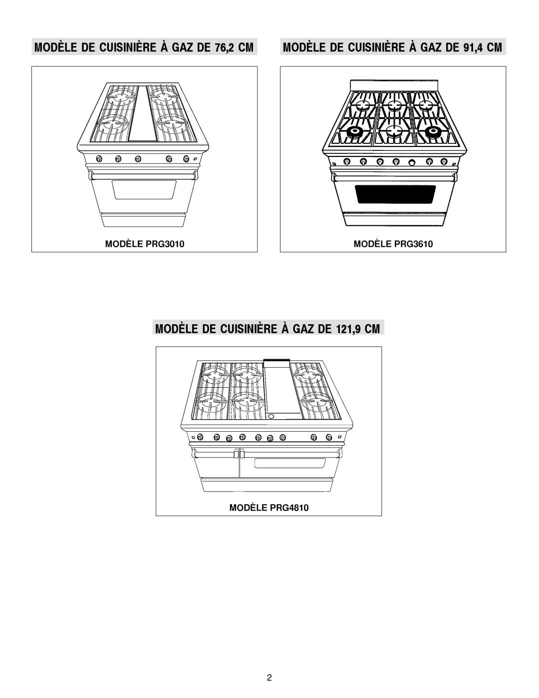 Jenn-Air manual Modèle DE Cuisinière À GAZ DE 121,9 CM, Modèle PRG3010 Modèle PRG3610, Modèle PRG4810 