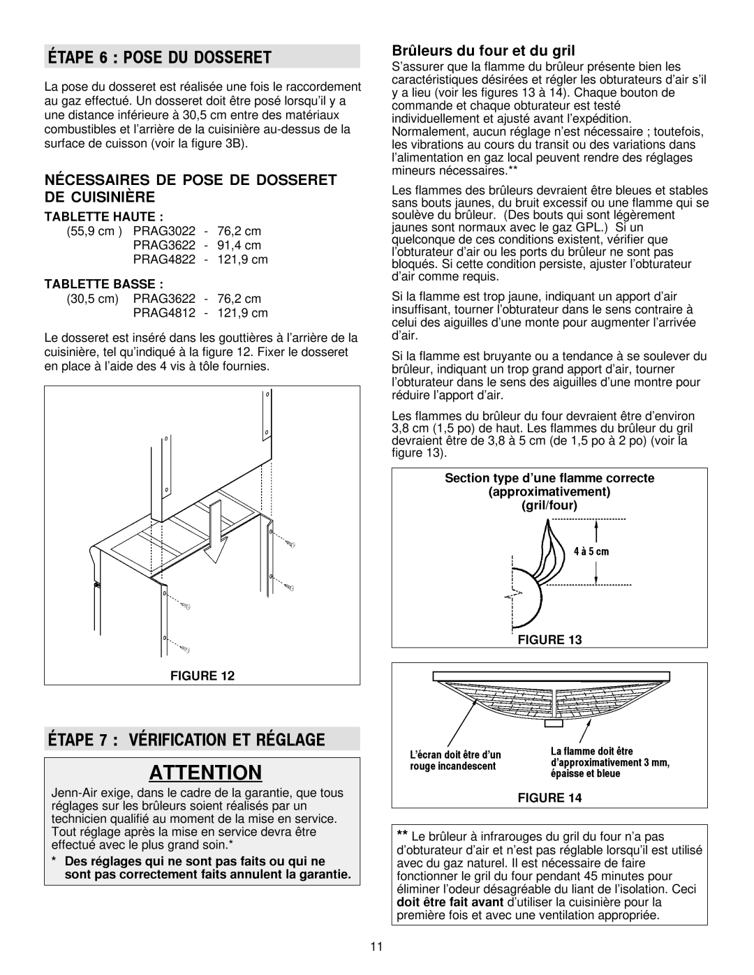 Jenn-Air 30, 36 Étape 6 Pose DU Dosseret, Étape 7 Vérification ET Réglage, Nécessaires DE Pose DE Dosseret DE Cuisinière 