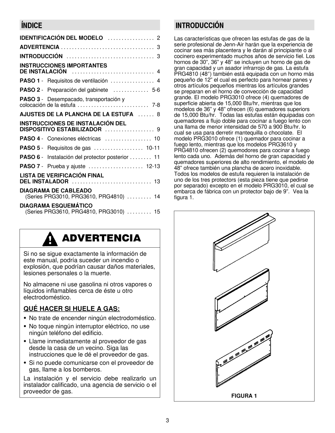 Jenn-Air 30, 36 manual Índice, Introducción, QUÉ Hacer SI Huele a GAS 