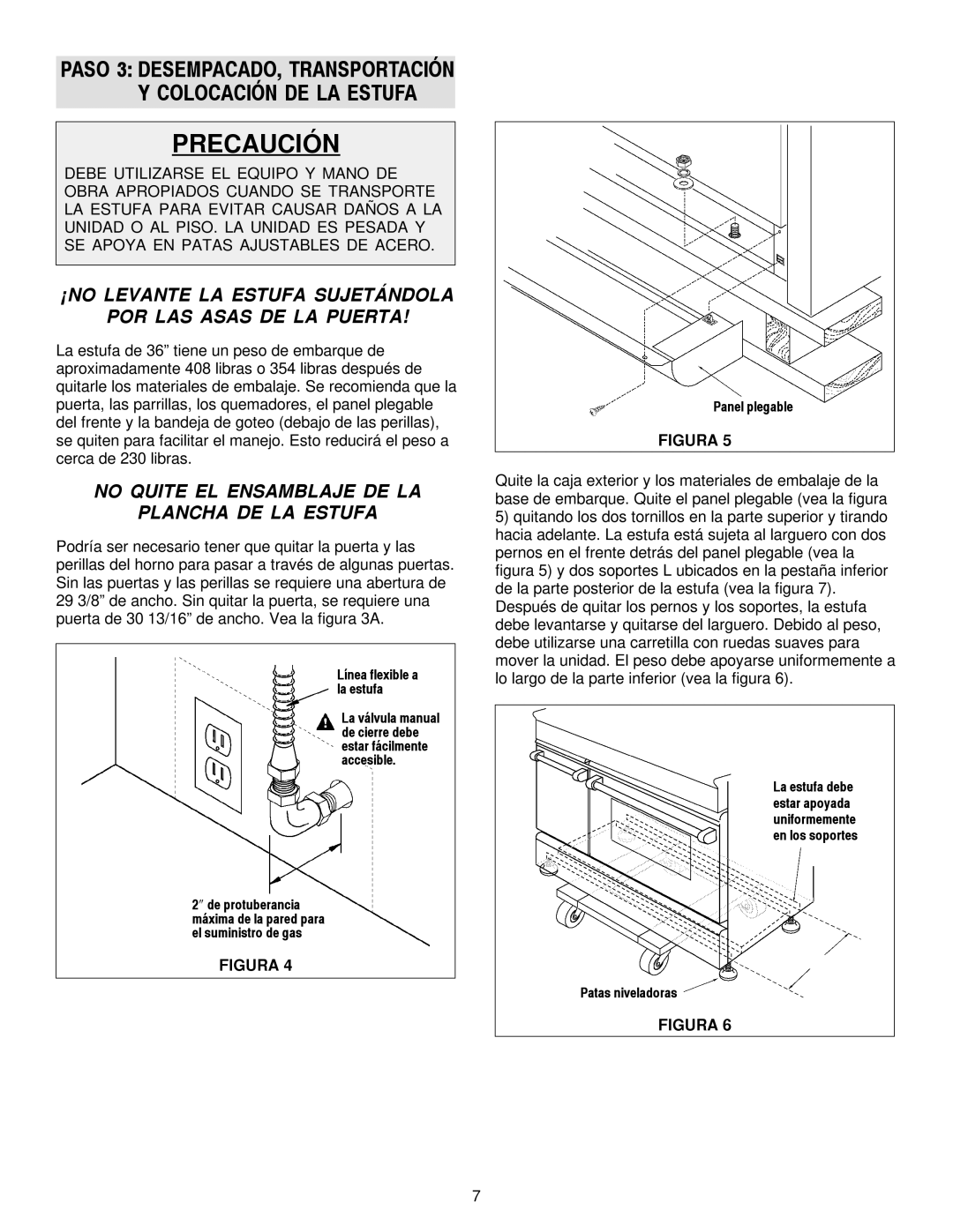 Jenn-Air 30, 36 manual ¡NO Levante LA Estufa Sujetándola POR LAS Asas DE LA Puerta 