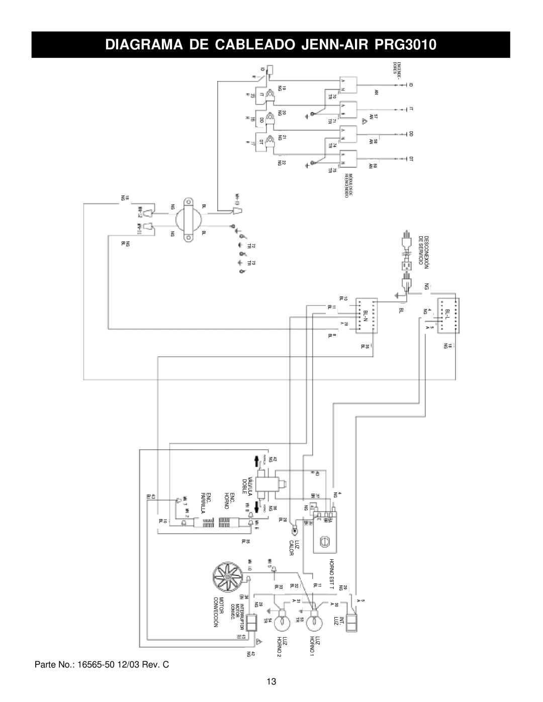 Jenn-Air 36 manual Diagrama DE Cableado JENN-AIR PRG3010 