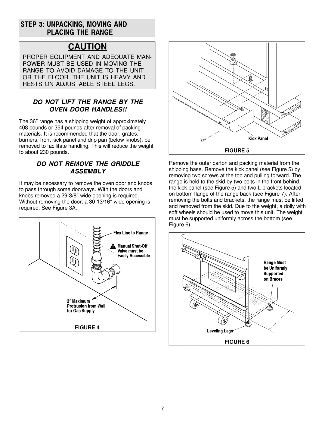 Jenn-Air 30, 36 manual Do not Lift the Range by Oven Door Handles 