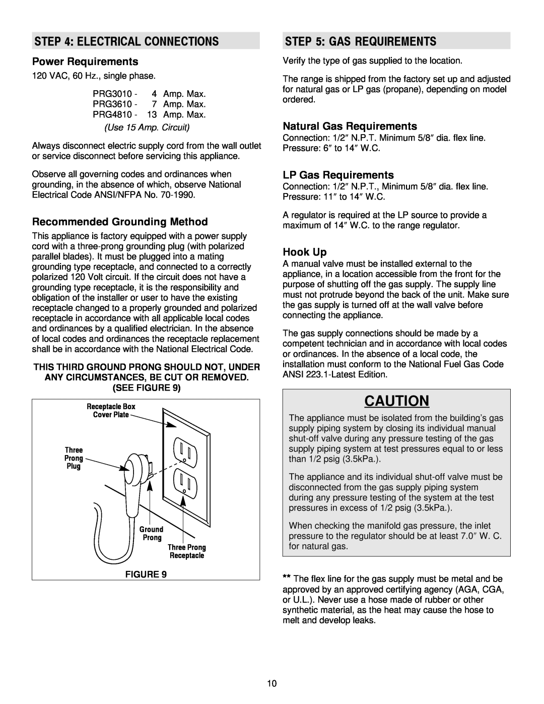 Jenn-Air 36 Electrical Connections, Gas Requirements, Power Requirements, Recommended Grounding Method, Hook Up, Figure 