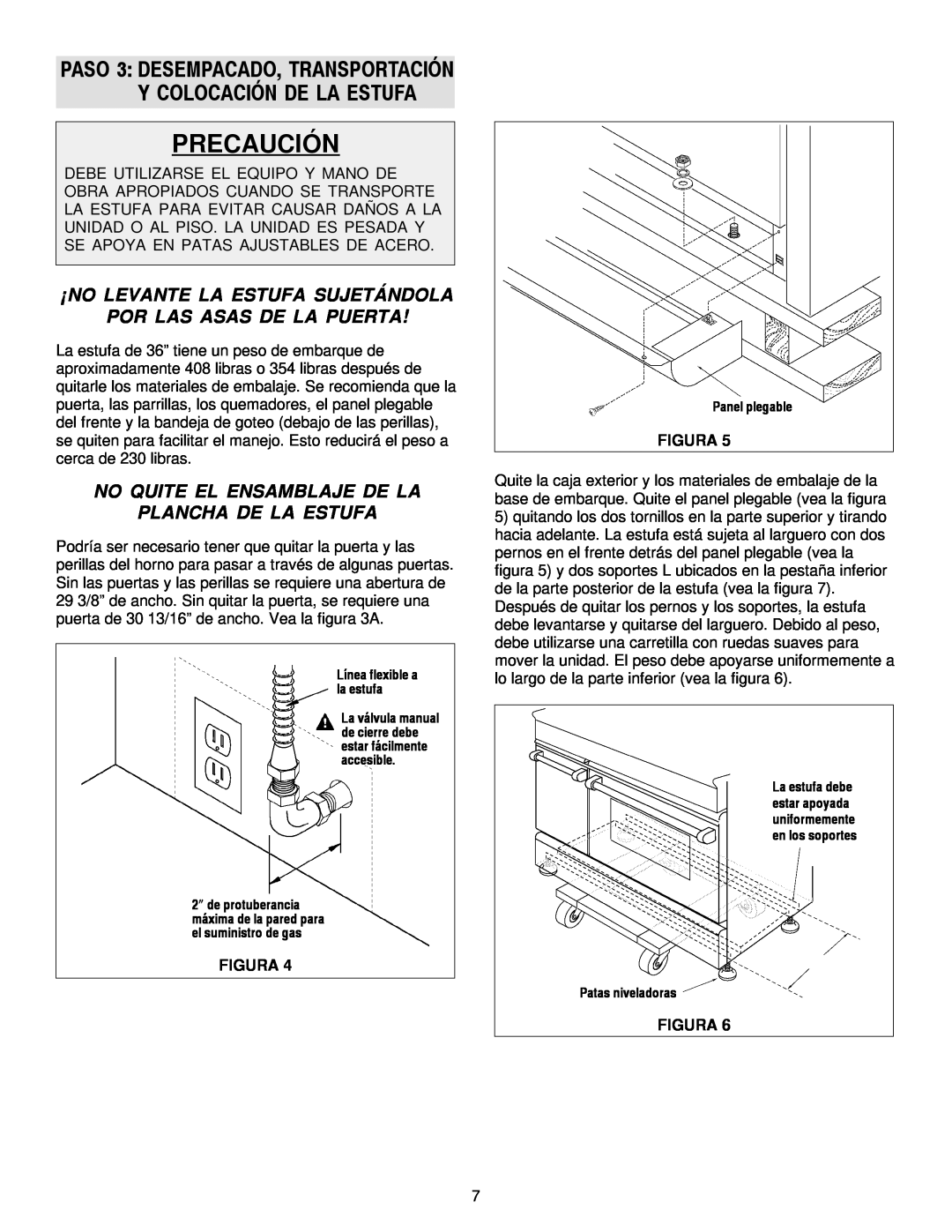 Jenn-Air 30, 36 manual ¡No Levante La Estufa Sujetándola, Por Las Asas De La Puerta, Precaución, Figura 