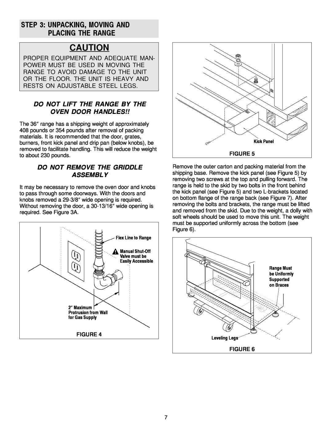 Jenn-Air 30, 36 manual Do Not Lift The Range By The Oven Door Handles, Do Not Remove The Griddle Assembly, Figure 