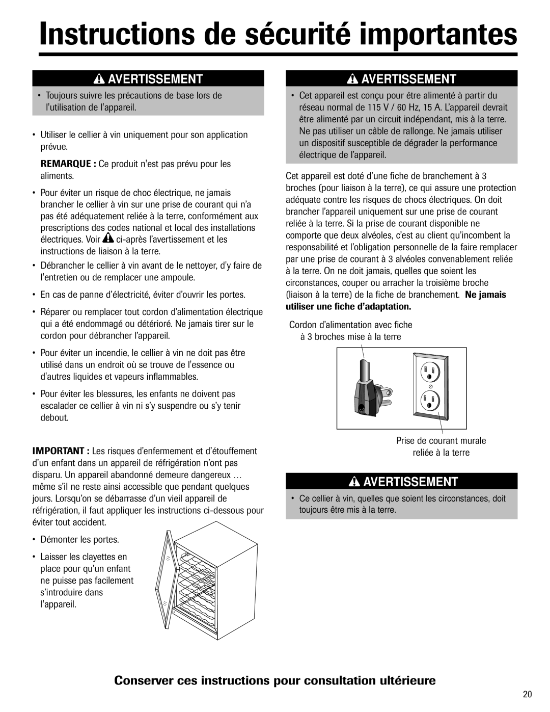 Jenn-Air 41007605 warranty Instructions de sécurité importantes, Conserver ces instructions pour consultation ultérieure 