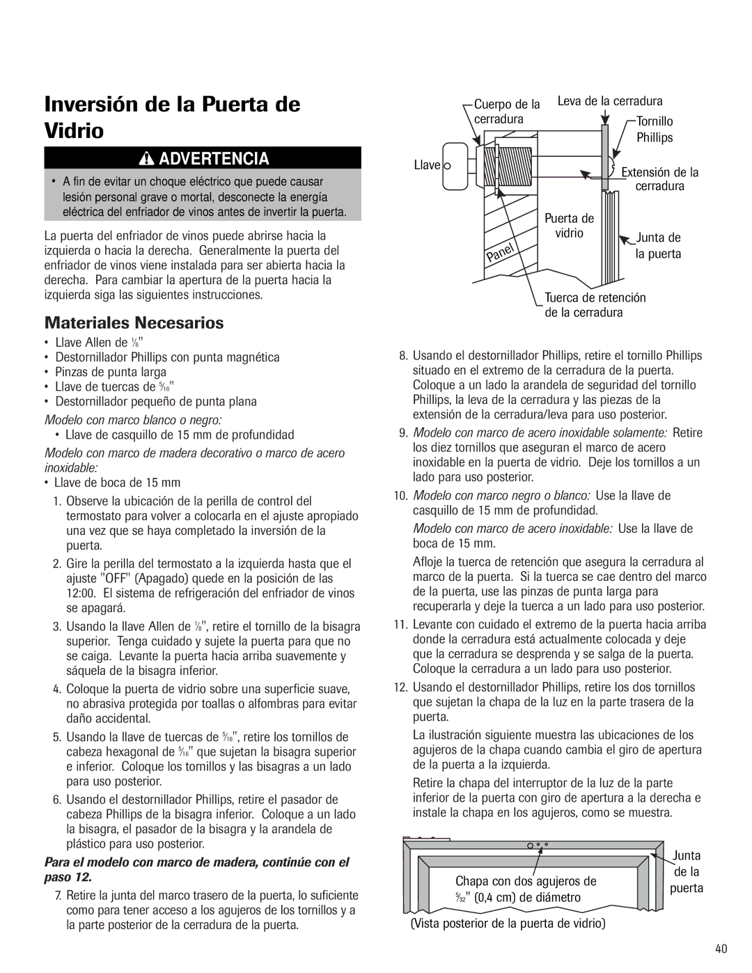 Jenn-Air 41007605 Inversión de la Puerta de Vidrio, Llave de casquillo de 15 mm de profundidad, Leva de la cerradura 