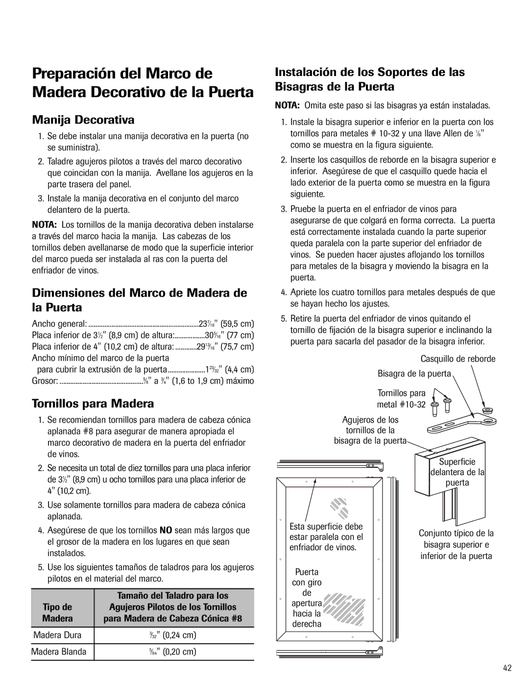 Jenn-Air 41007605 Preparación del Marco de Madera Decorativo de la Puerta, Manija Decorativa, Tornillos para Madera 