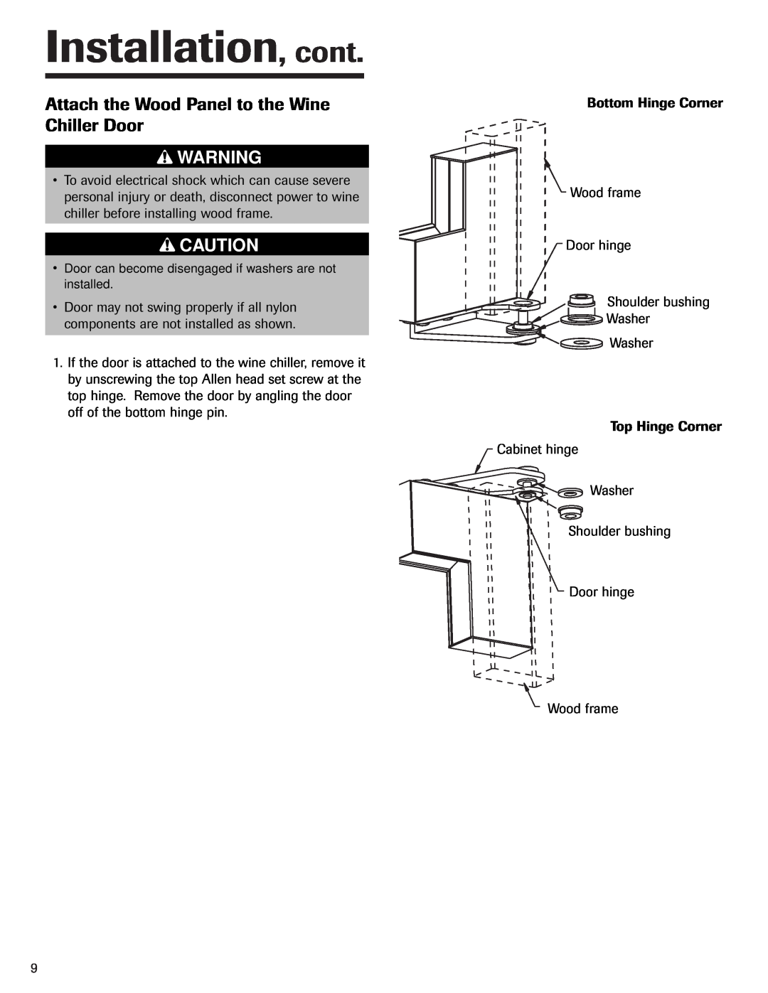 Jenn-Air 41007605 warranty Attach the Wood Panel to the Wine Chiller Door, Installation, cont 