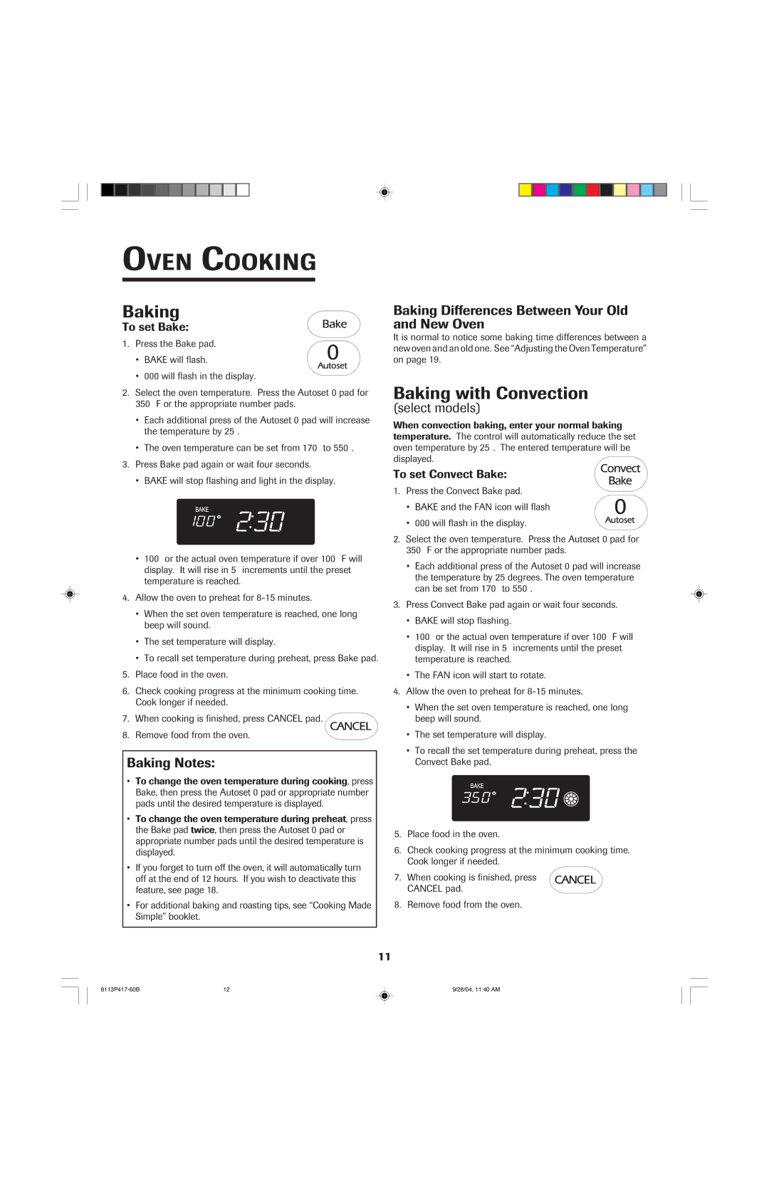 Jenn-Air 800 Baking with Convection, Baking Notes, Baking Differences Between Your Old and New Oven, Select models 