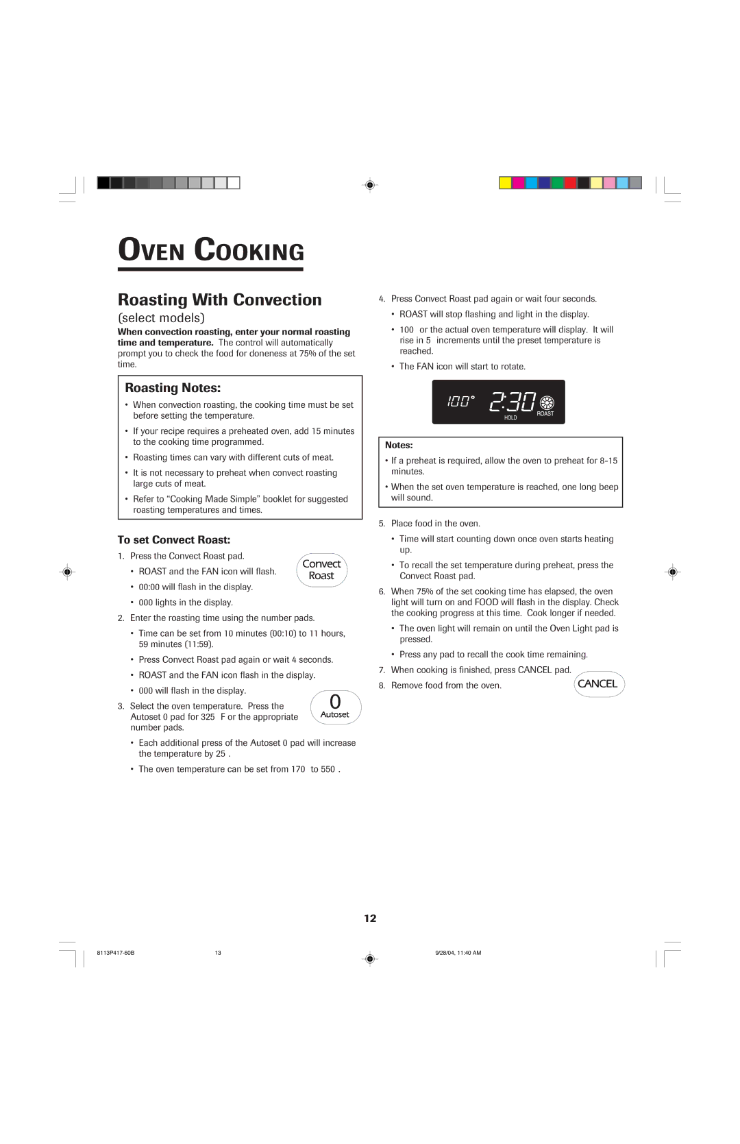 Jenn-Air 800 important safety instructions Roasting With Convection, Roasting Notes, To set Convect Roast 