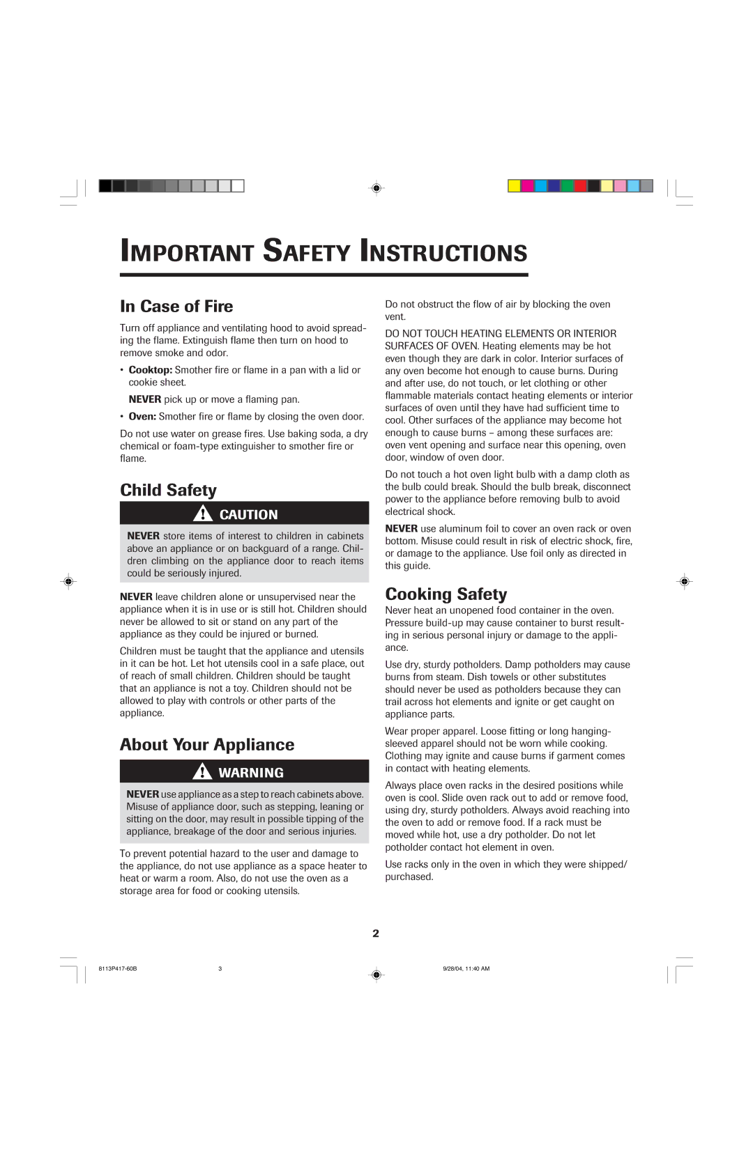 Jenn-Air 800 Important Safety Instructions, Case of Fire, Child Safety, About Your Appliance, Cooking Safety 