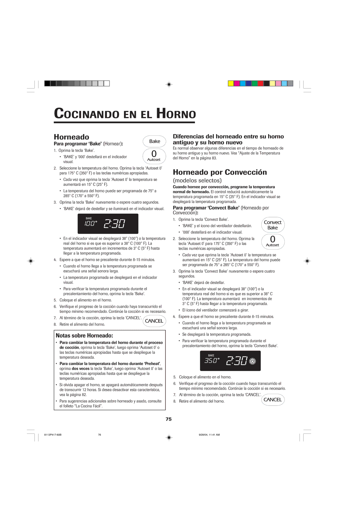 Jenn-Air 800 important safety instructions Horneado por Convección, Notas sobre Horneado, Modelos selectos 