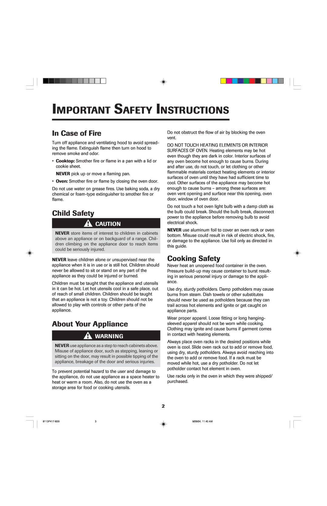 Jenn-Air 800 Important Safety Instructions, In Case of Fire, Child Safety, About Your Appliance, Cooking Safety 