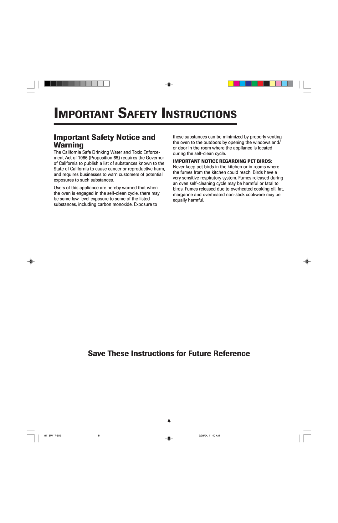 Jenn-Air 800 Important Safety Notice and Warning, Save These Instructions for Future Reference, 8113P417-60B 
