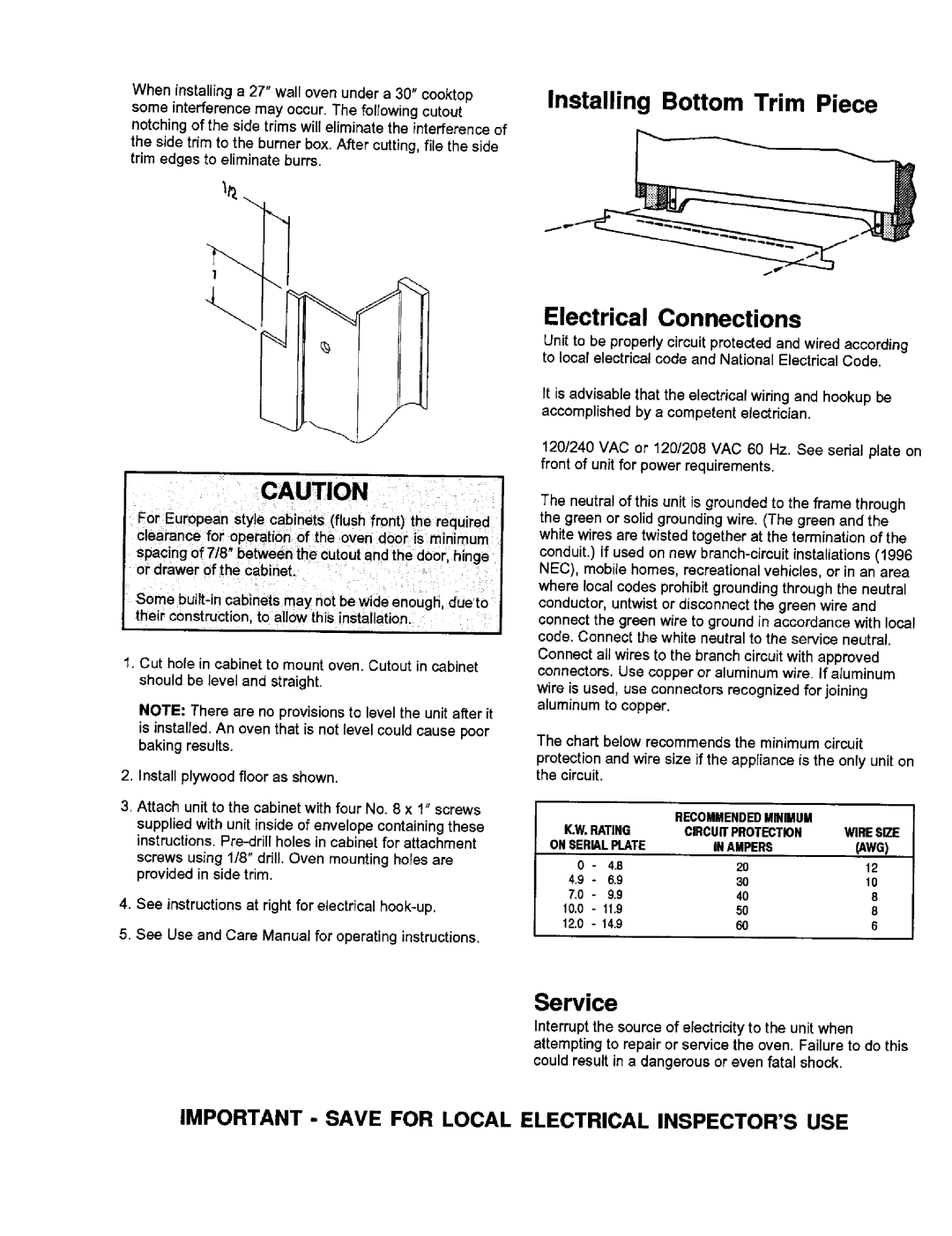 Jenn-Air 8101P423-60 installation instructions Electrical Connections 