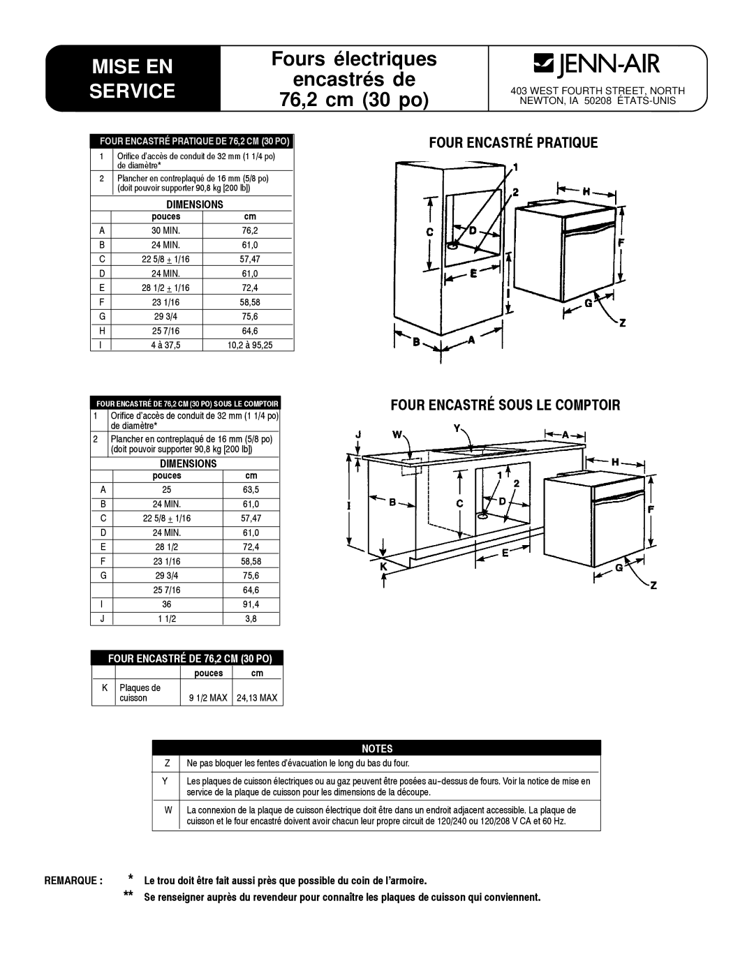 Jenn-Air 8101P485-60 Fours électriques Encastrés de, 76,2 cm 30 po, Four Encastré Pratique, Four Encastré Sous LE Comptoir 