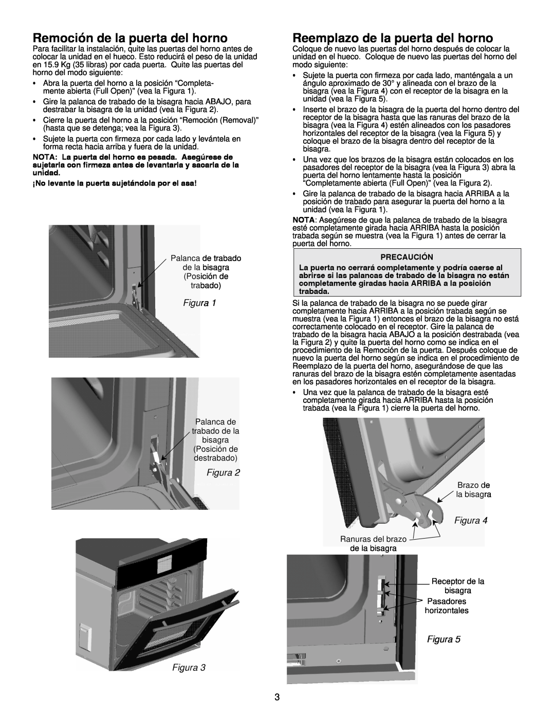 Jenn-Air 8101P485-60 Remoción de la puerta del horno, Reemplazo de la puerta del horno, Figura Figura 