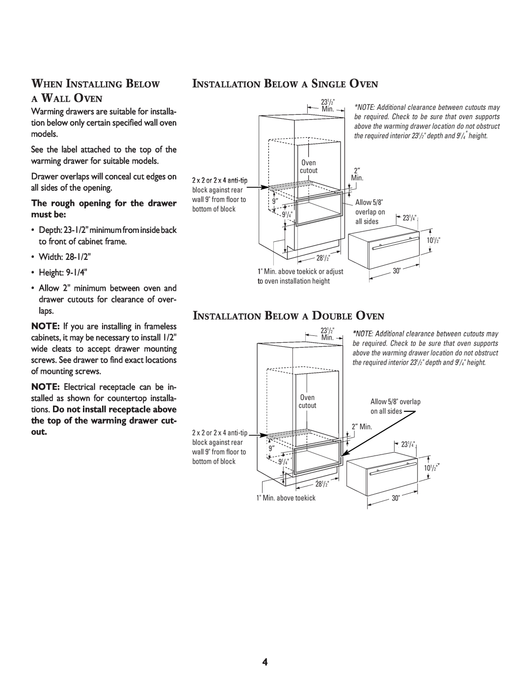 Jenn-Air 8101P549-60 specifications the top of the warming drawer cut- out, The rough opening for the drawer must be 