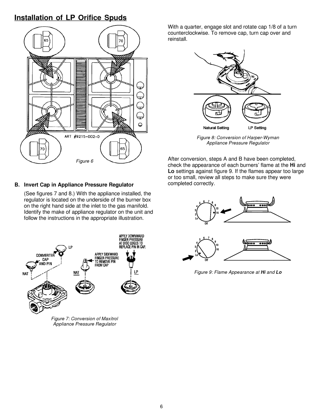 Jenn-Air 8101P575-60 dimensions Installation of LP Orifice Spuds, Invert Cap in Appliance Pressure Regulator 