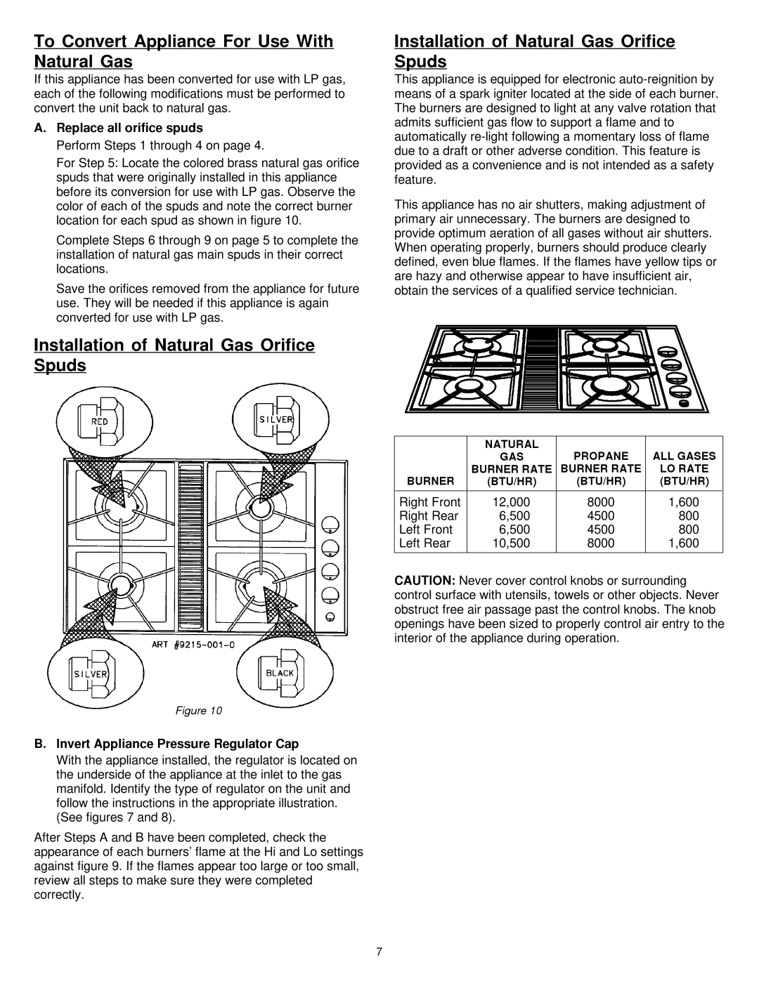 Jenn-Air 8101P575-60 dimensions To Convert Appliance For Use With Natural Gas, Installation of Natural Gas Orifice Spuds 