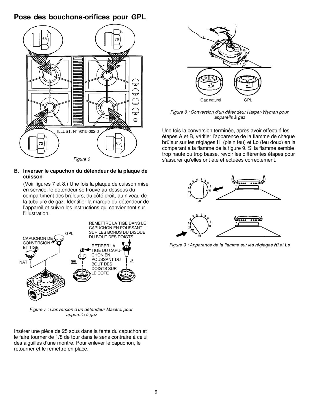 Jenn-Air 8101P575-60 Pose des bouchons-orifices pour GPL, Inverser le capuchon du détendeur de la plaque de cuisson 