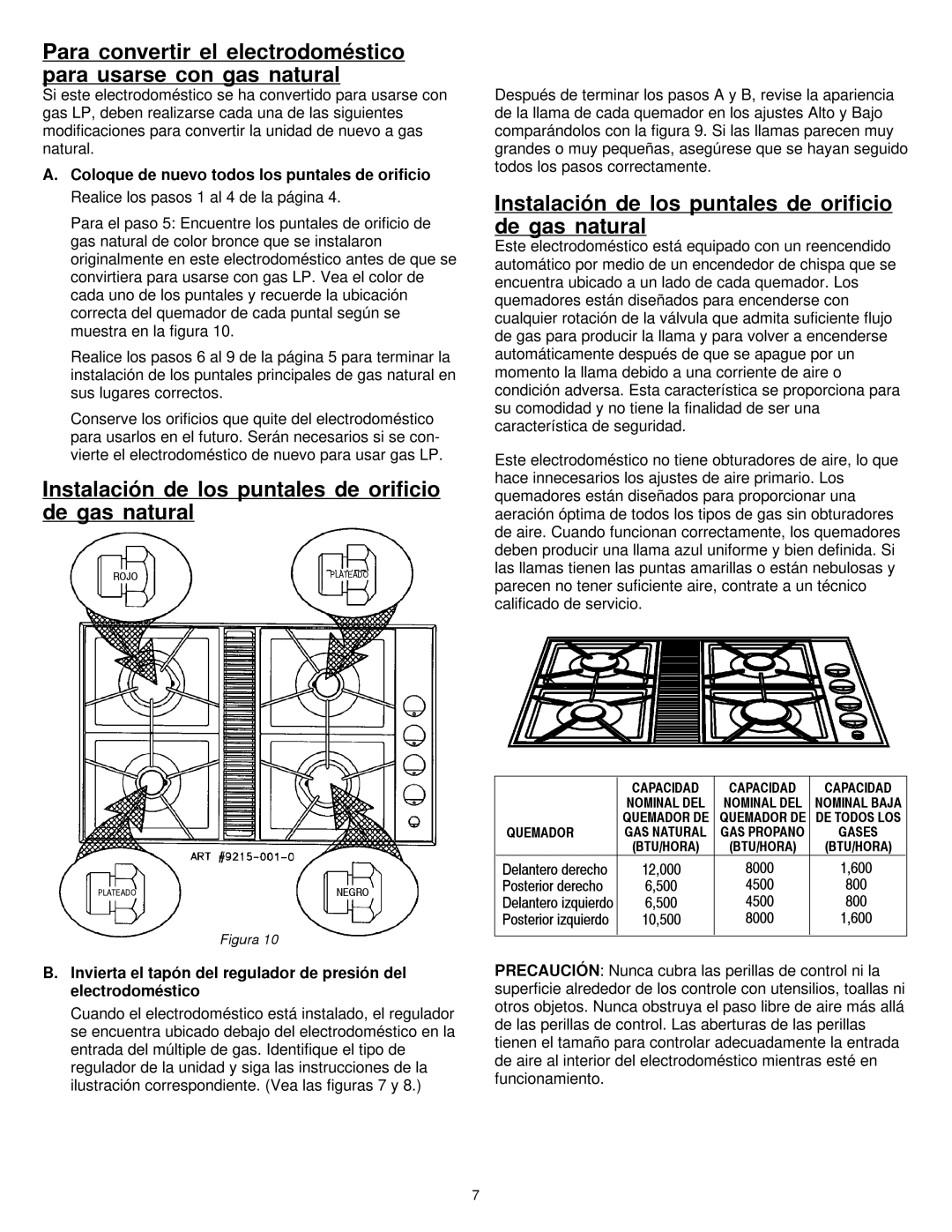 Jenn-Air 8101P575-60 dimensions Instalación de los puntales de orificio de gas natural 