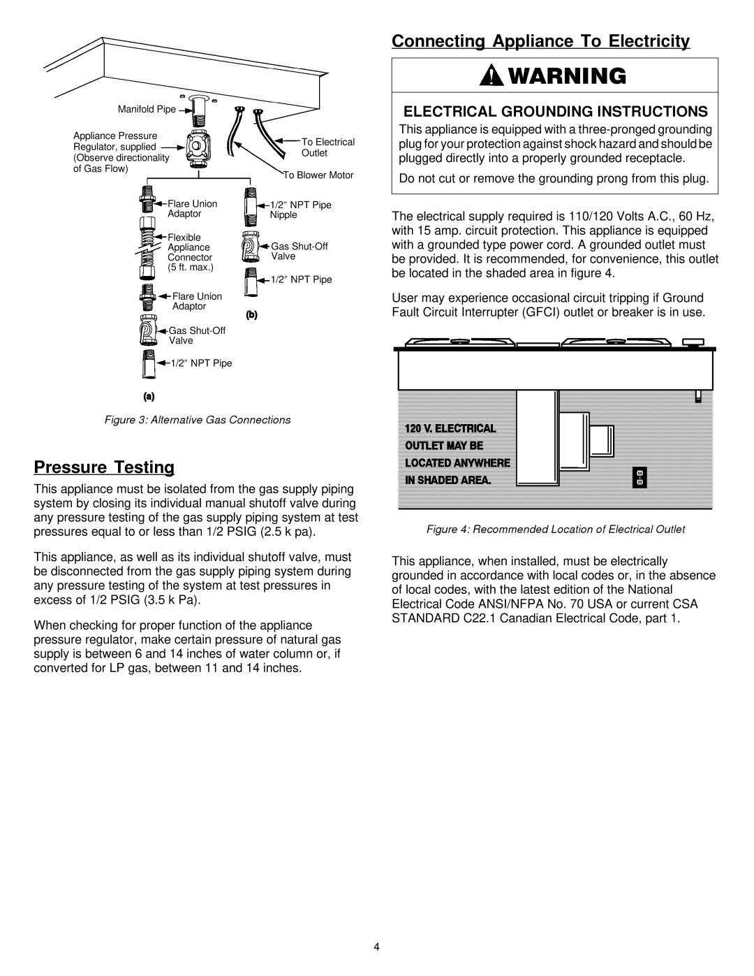 Jenn-Air 8101P575-60 dimensions Pressure Testing, Connecting Appliance To Electricity, Electrical Grounding Instructions 