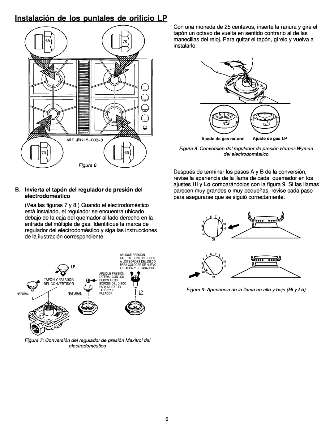 Jenn-Air 8101P575-60 dimensions Instalación de los puntales de orificio LP, Figura, del electrodoméstico 