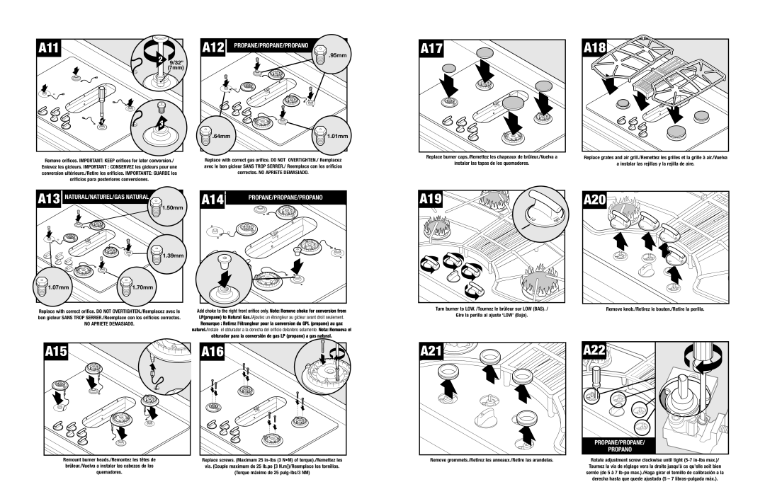 Jenn-Air 8101P653-60 installation instructions A12, A17, A14, A19, A20, A21, A22 