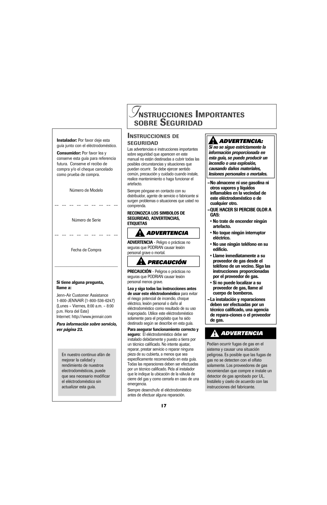 Jenn-Air 8111P533-60 important safety instructions Instrucciones Importantes Sobre Seguridad, Instrucciones DE Seguridad 