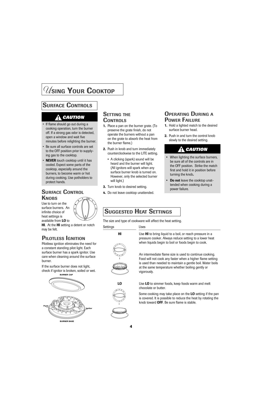 Jenn-Air 8111P533-60 important safety instructions Using Your Cooktop, Surface Controls, Suggested Heat Settings 