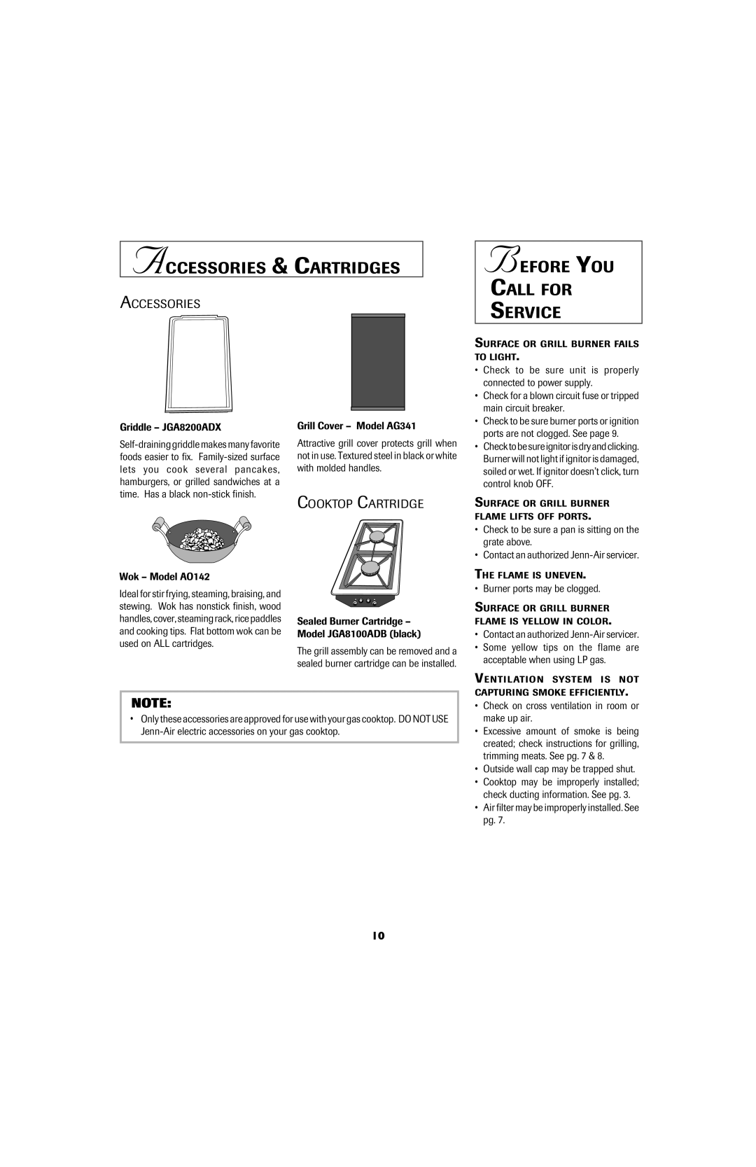 Jenn-Air 8111P535-60 important safety instructions Accessories & Cartridges, Before YOU Call for Service, Cooktop Cartridge 