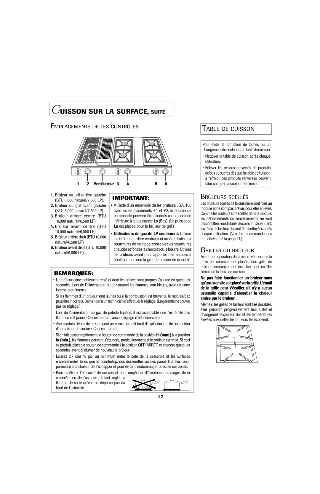 Jenn-Air 8111P535-60 Cuisson SUR LA SURFACE, Suite, Table DE Cuisson, Emplacements DE LES Contrôles, Brûleurs Scellés 