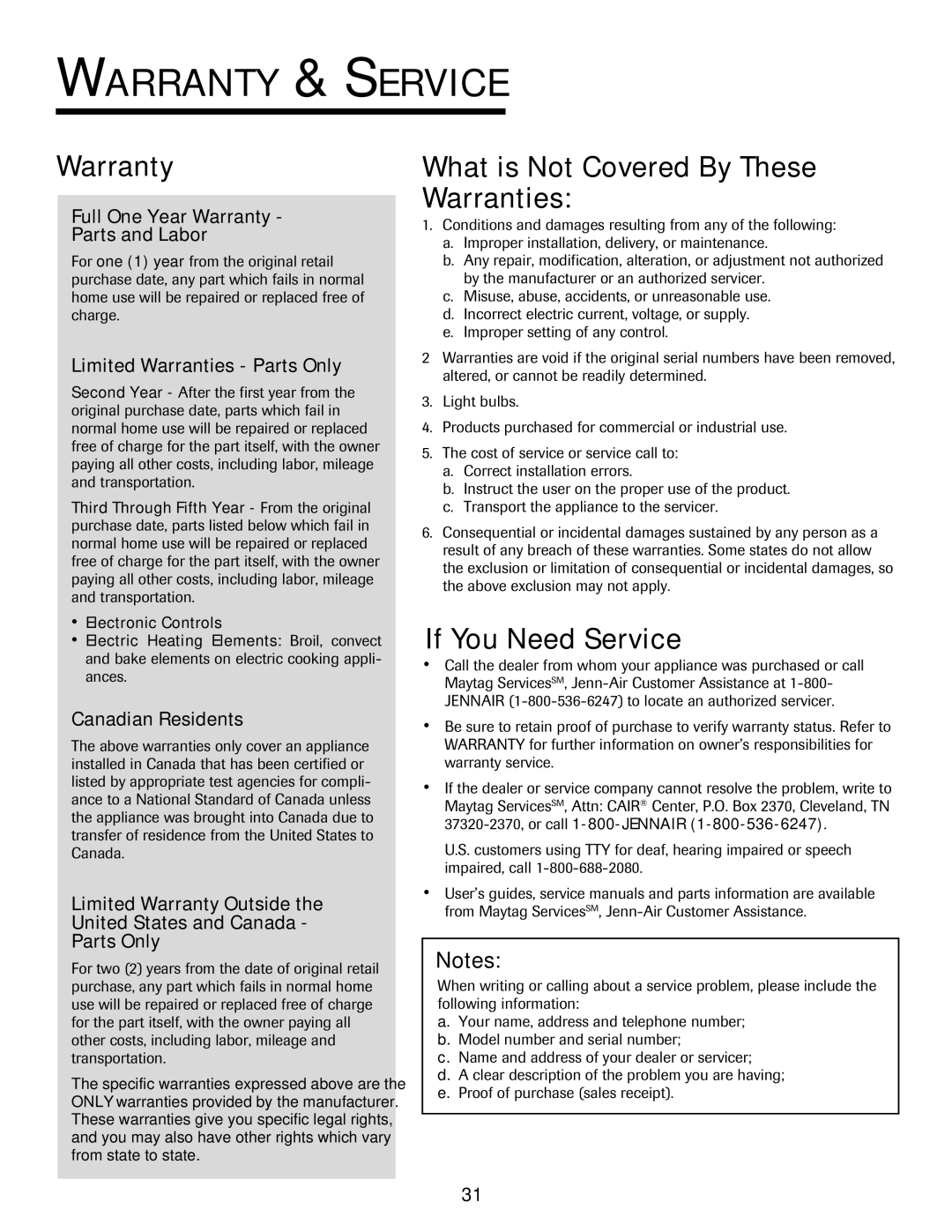 Jenn-Air 8112P212-60 warranty Warranty & Service, What is Not Covered By These Warranties, If You Need Service 