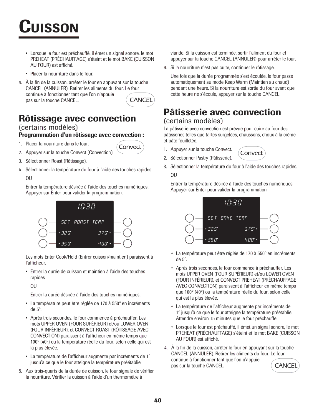 Jenn-Air 8112P212-60 Rôtissage avec convection, Pâtisserie avec convection, Programmation d’un rôtissage avec convection 