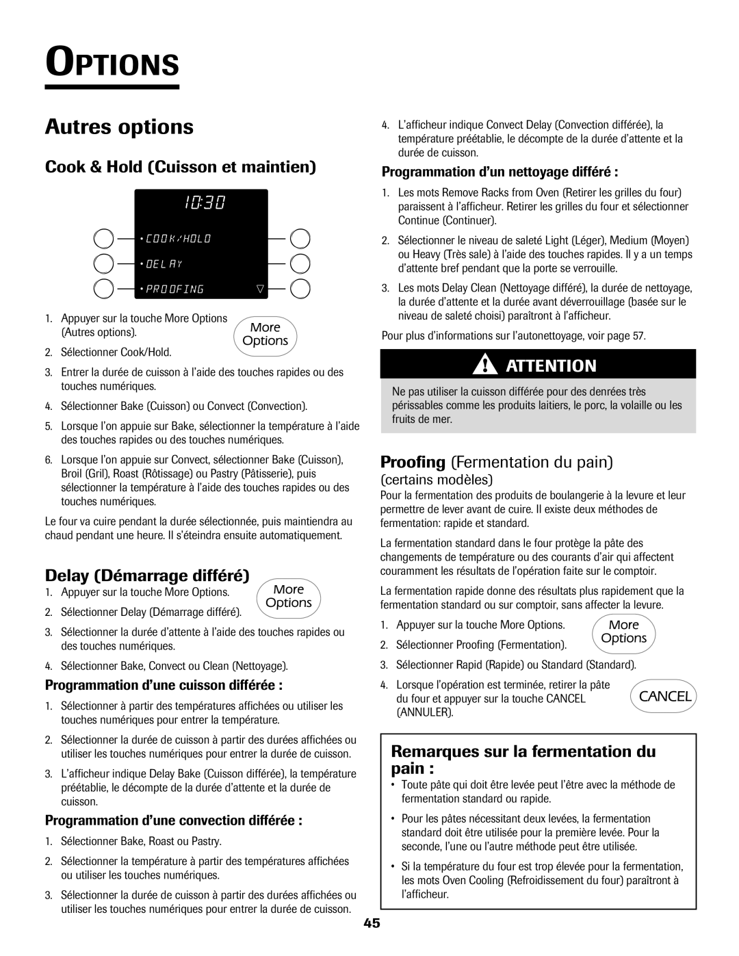 Jenn-Air 8112P212-60 warranty Autres options, Cook & Hold Cuisson et maintien, Delay Démarrage différé 