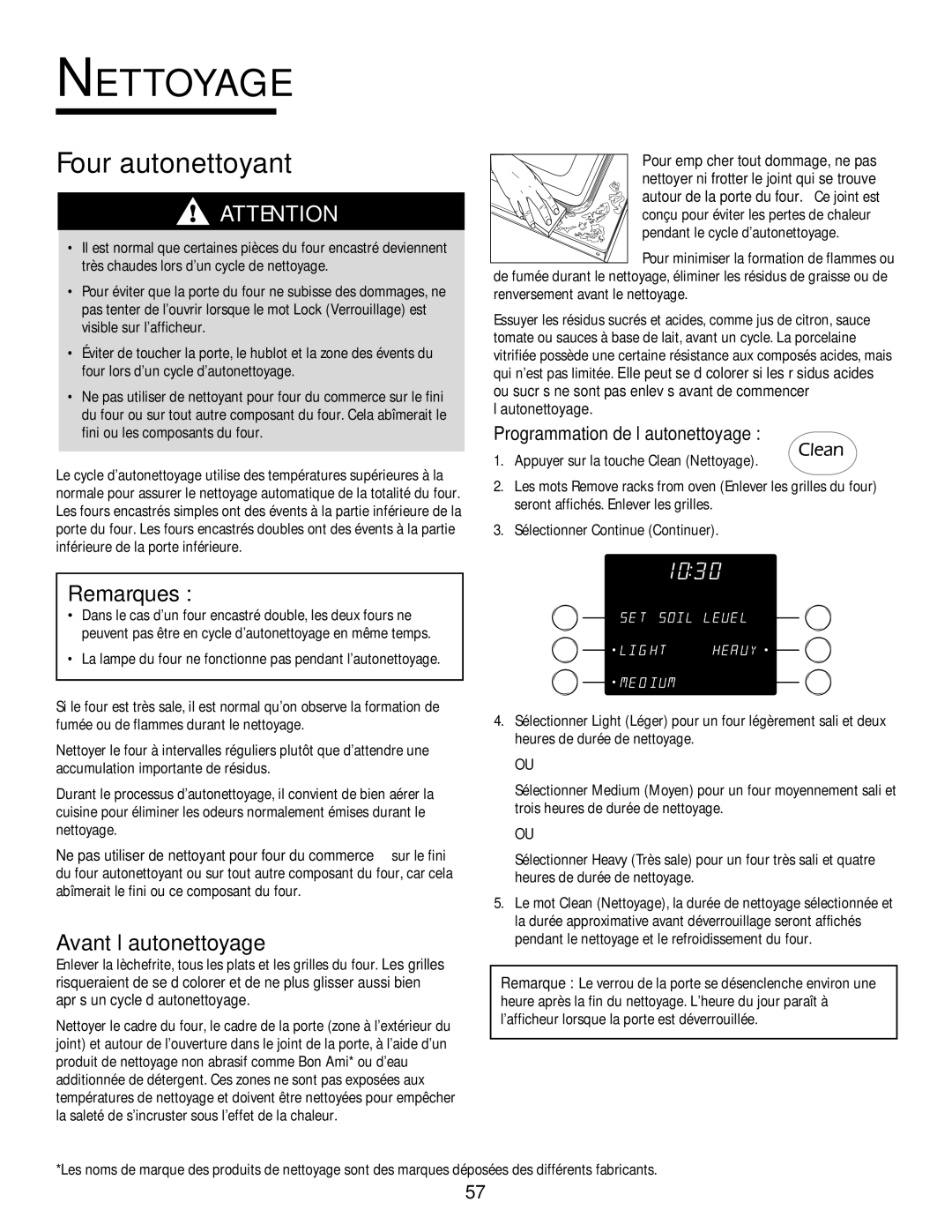 Jenn-Air 8112P212-60 warranty Nettoyage, Avant l’autonettoyage, Programmation de l’autonettoyage 