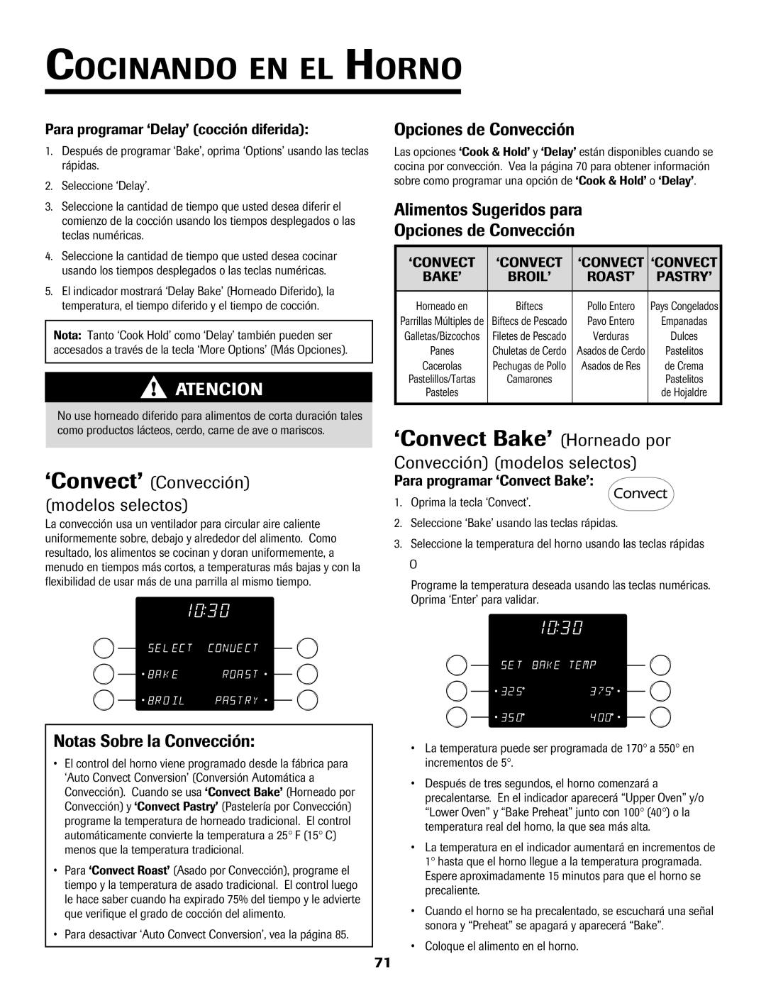 Jenn-Air 8112P212-60 warranty ‘Convect Bake’ Horneado por, Notas Sobre la Convección, Opciones de Convección 
