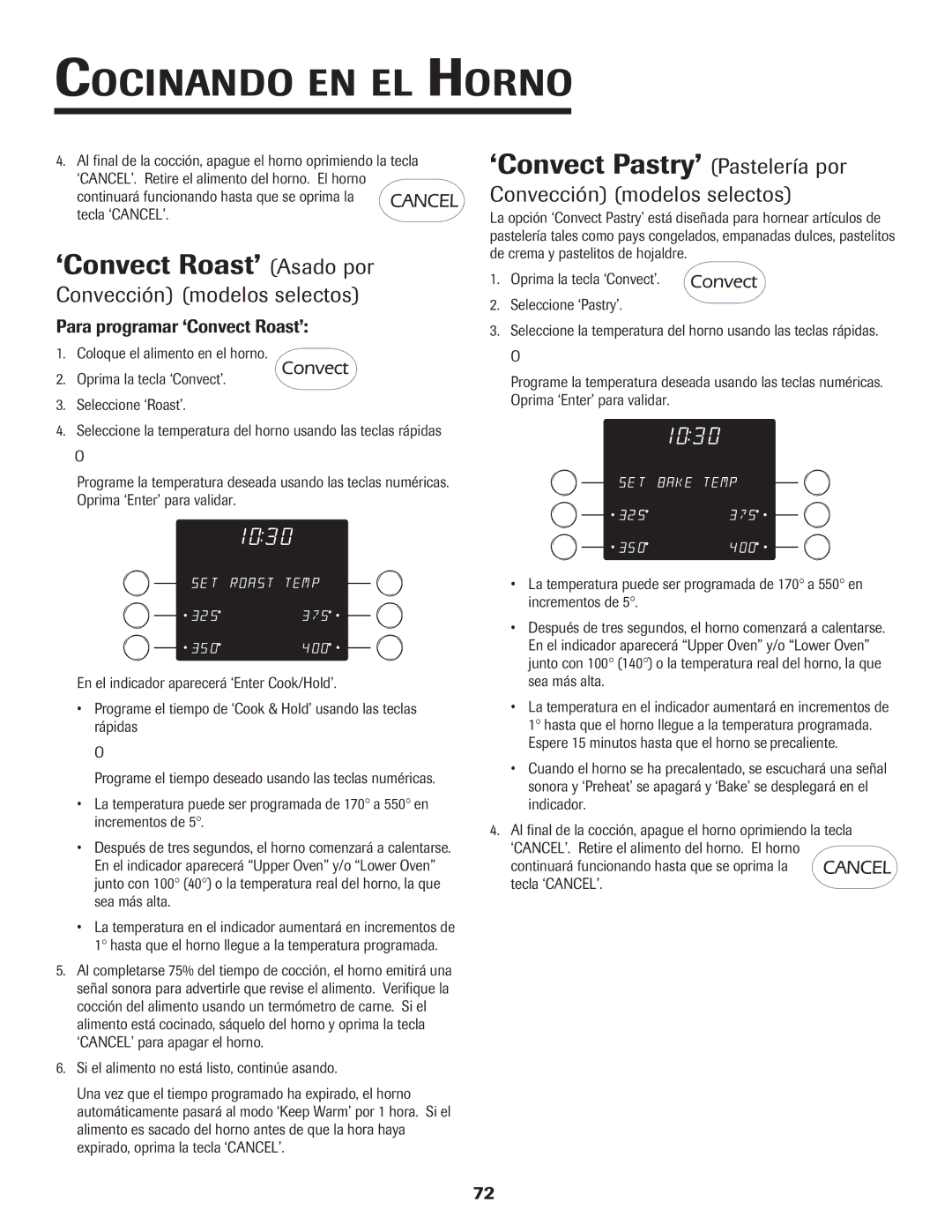 Jenn-Air 8112P212-60 warranty ‘Convect Roast’ Asado por, ‘Convect Pastry’ Pasteler’a por, Para programar ‘Convect Roast’ 