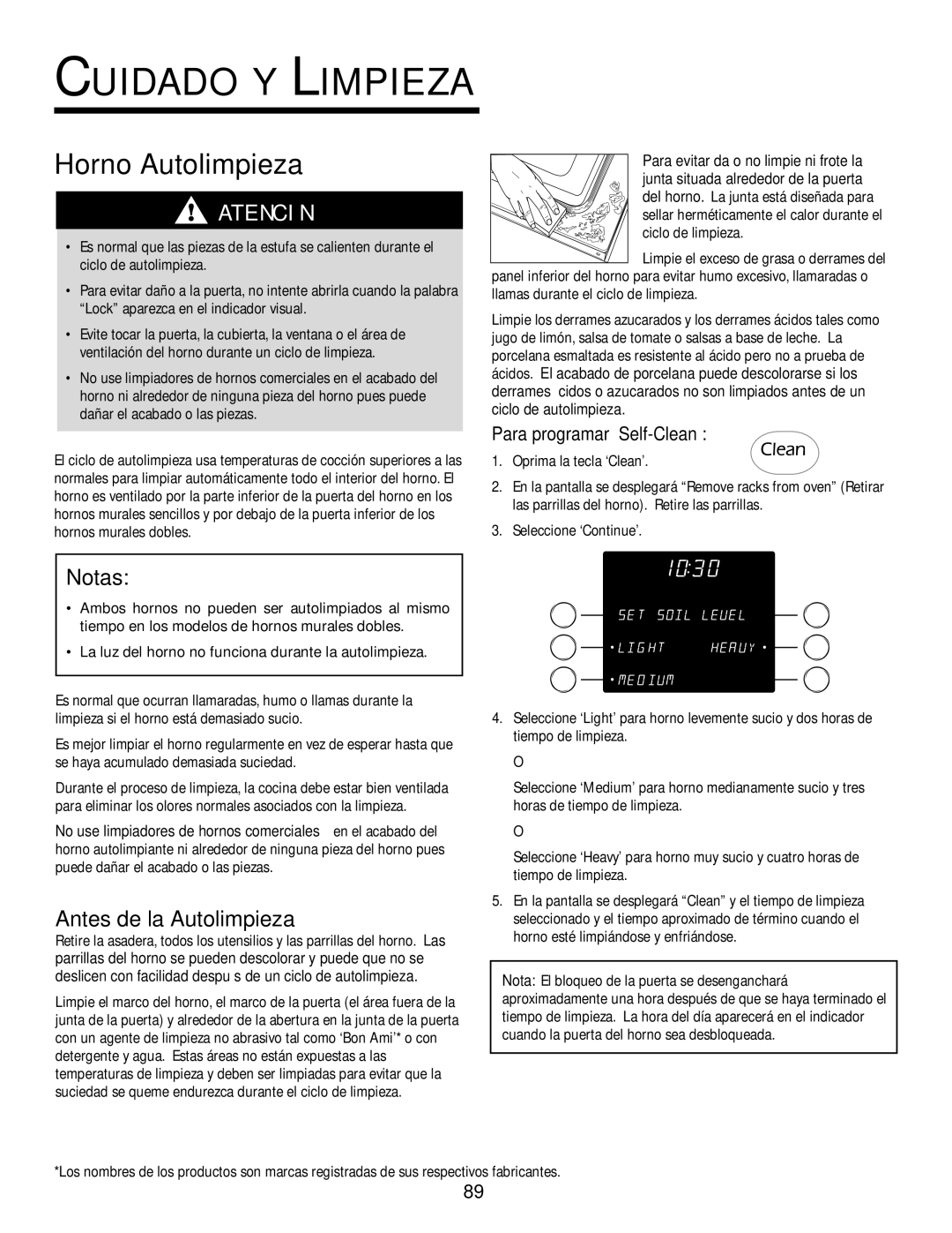 Jenn-Air 8112P212-60 warranty Cuidado Y Limpieza, Horno Autolimpieza, Antes de la Autolimpieza, Para programar ‘Self-Clean’ 