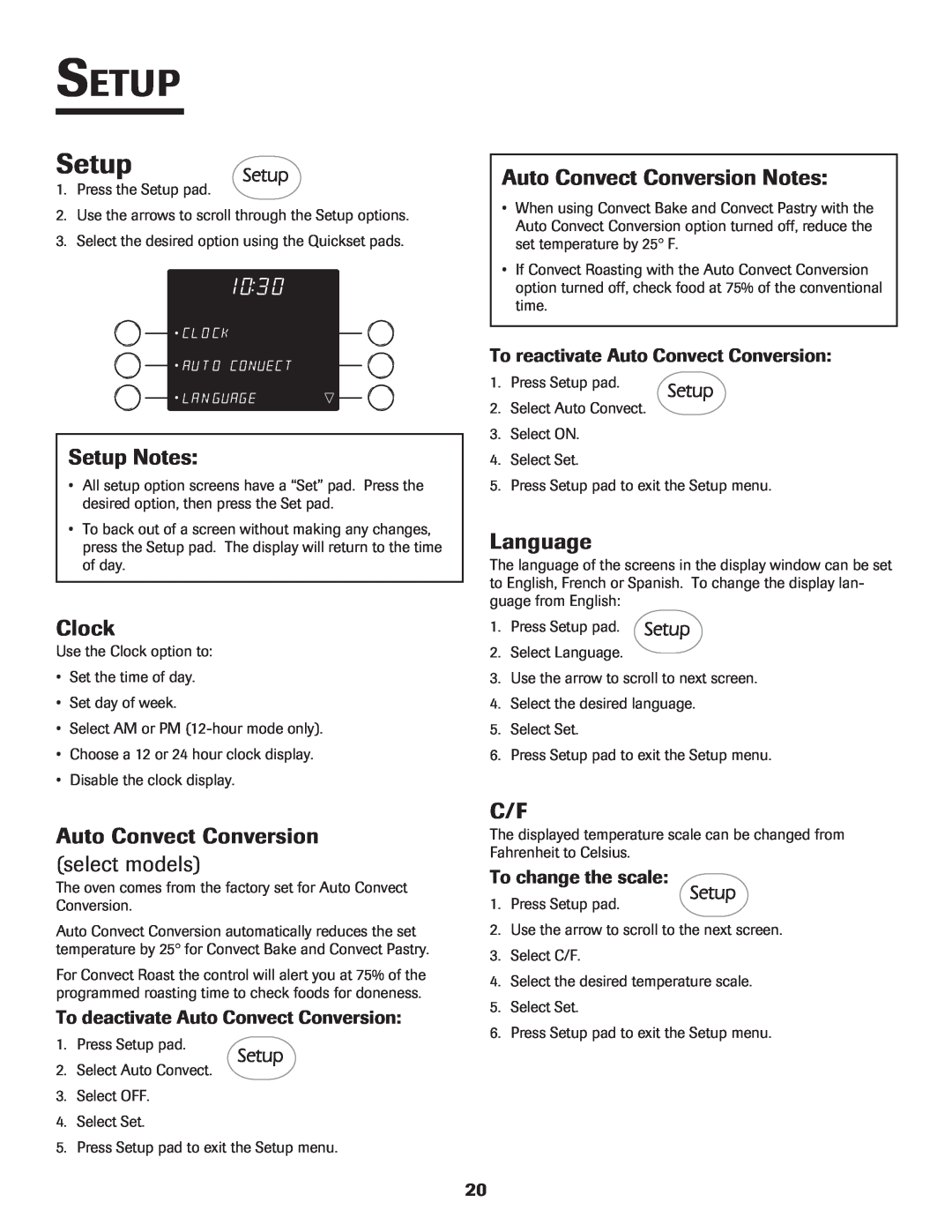 Jenn-Air 8112P212-60 Setup Notes, Auto Convect Conversion select models, Auto Convect Conversion Notes, Language 