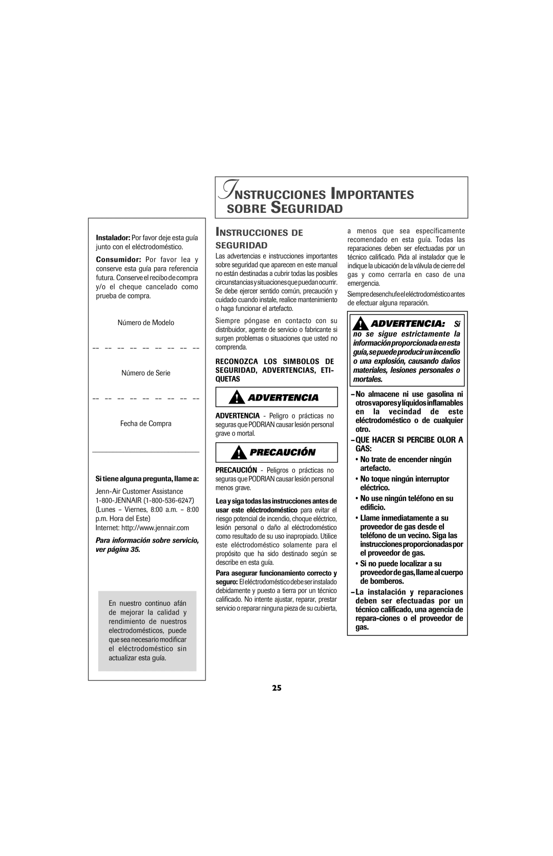 Jenn-Air 8112P341-60 important safety instructions Instrucciones Importantes Sobre Seguridad, Instrucciones DE Seguridad 