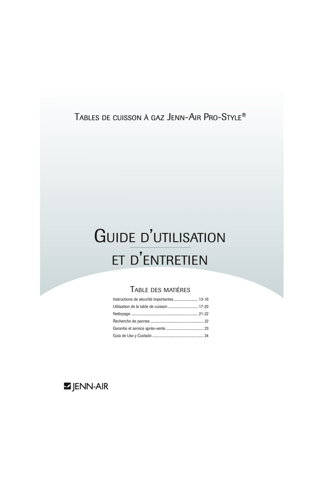 Jenn-Air 8112P342-60 important safety instructions Guide D’UTILISATION ET D’ENTRETIEN, 13-16 