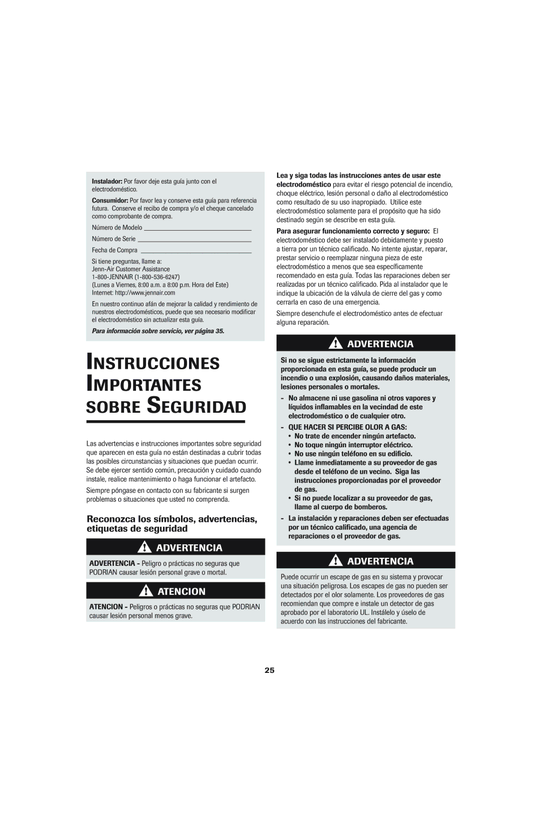 Jenn-Air 8112P342-60 Nstrucciones, Reconozca los símbolos, advertencias, etiquetas de seguridad 