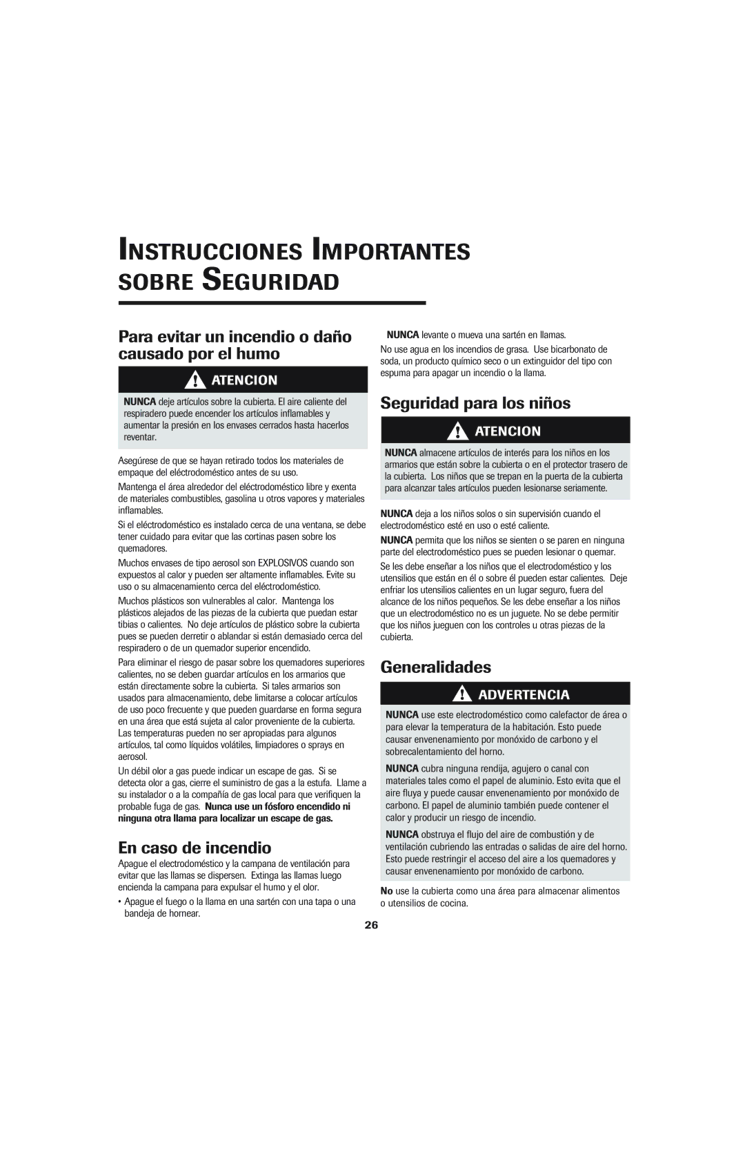 Jenn-Air 8112P342-60 Para evitar un incendio o daño causado por el humo, En caso de incendio, Seguridad para los niños 