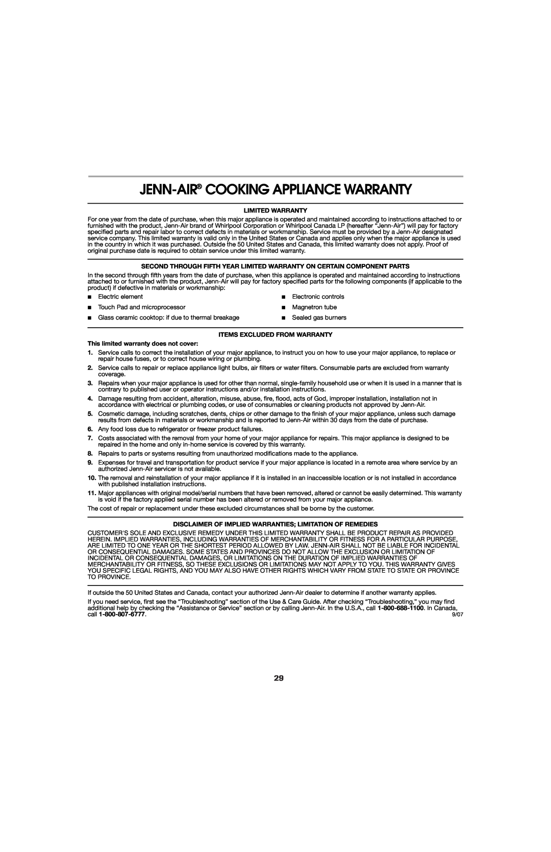 Jenn-Air 8113P714-60 important safety instructions Jenn-Air Cooking Appliance Warranty, Limited Warranty, call 